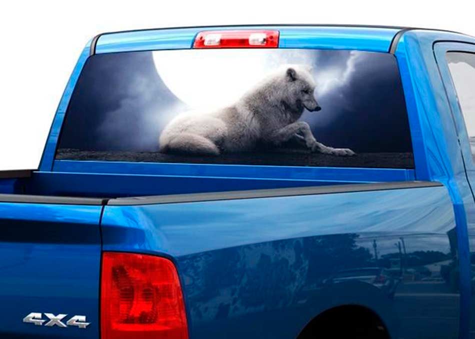 Witte wolf met maan donkere nacht Achterruit Sticker Sticker Pick-up Truck SUV Auto