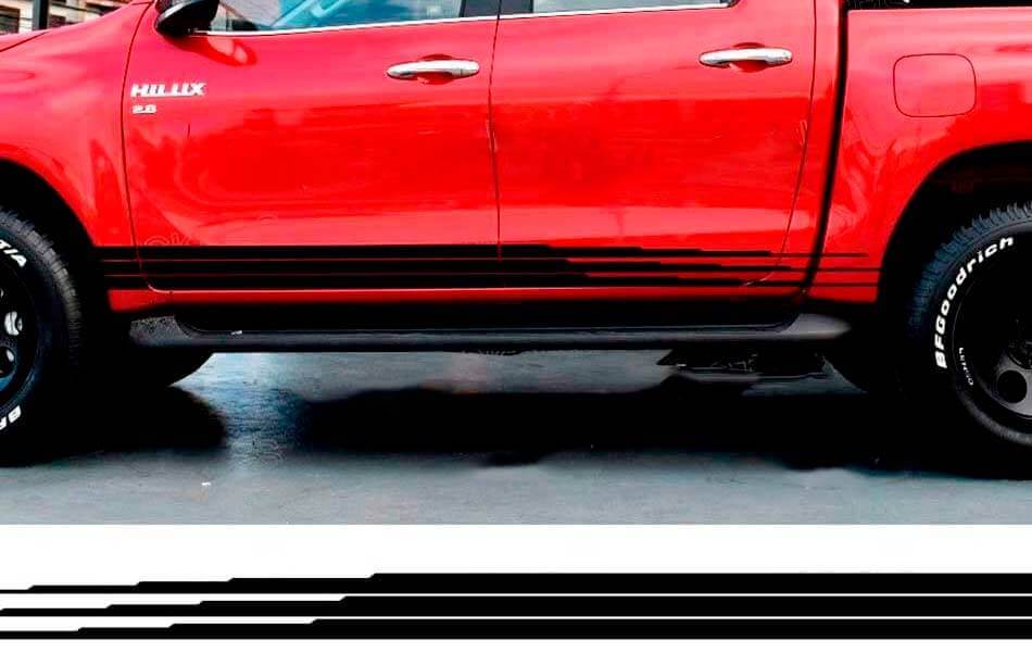 Vinylsticker Set met Drievoudige Aflopende Zijstrepen voor Toyota Hilux