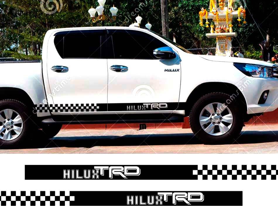 2 PC hilux TRD HILUX geruite race zijstreep grafische vinyl sticker voor TOYOTA HILUX emblemen