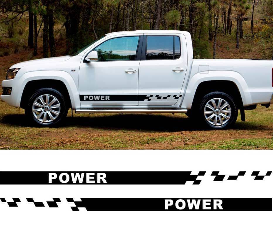Power geruite zijstrepen vinyl decal set voor VW Amarok 2010