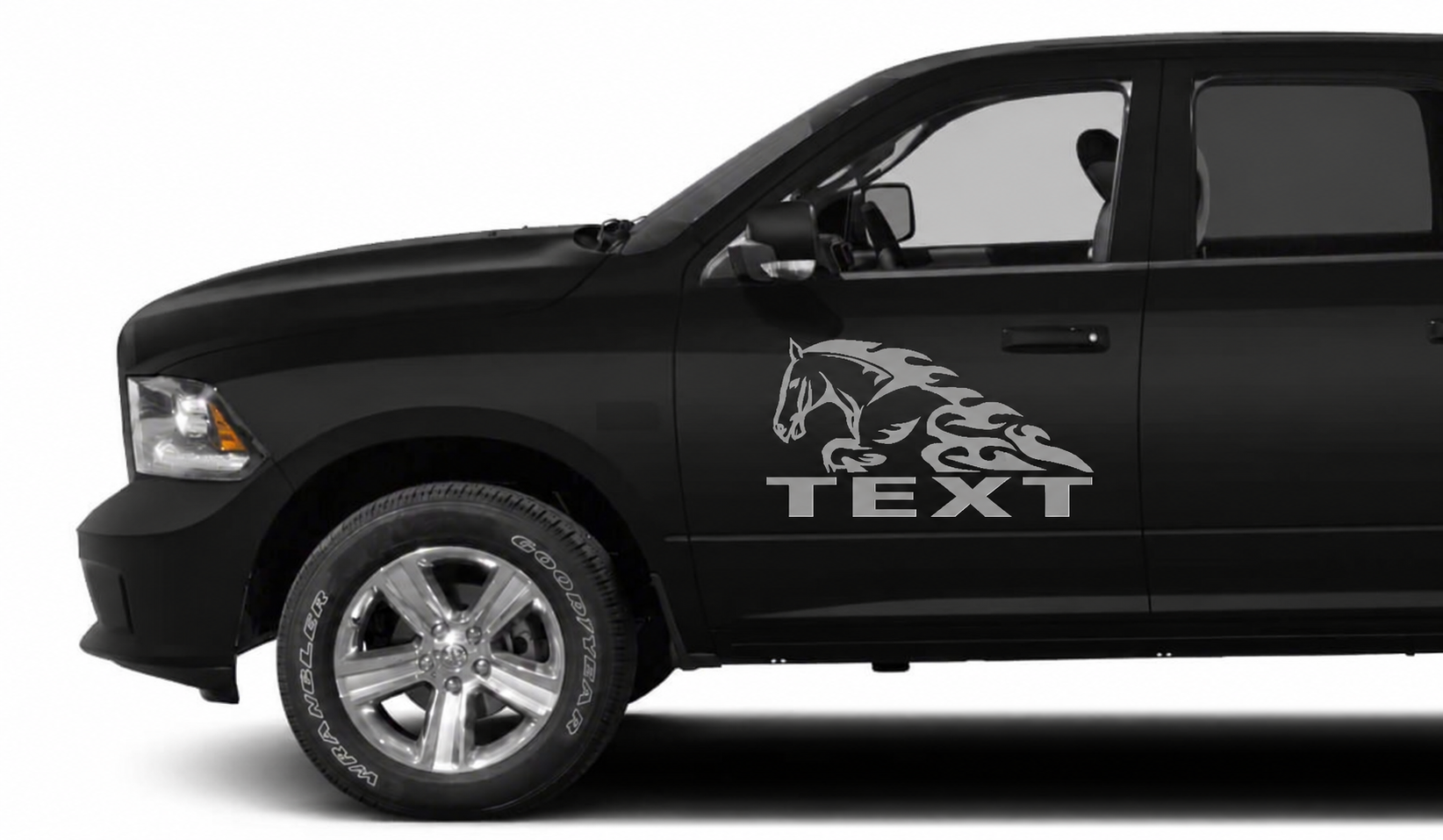 Aangepaste tekst Paard in Vlam Deur Vinyl Sticker Set voor Dodge Ram 1500