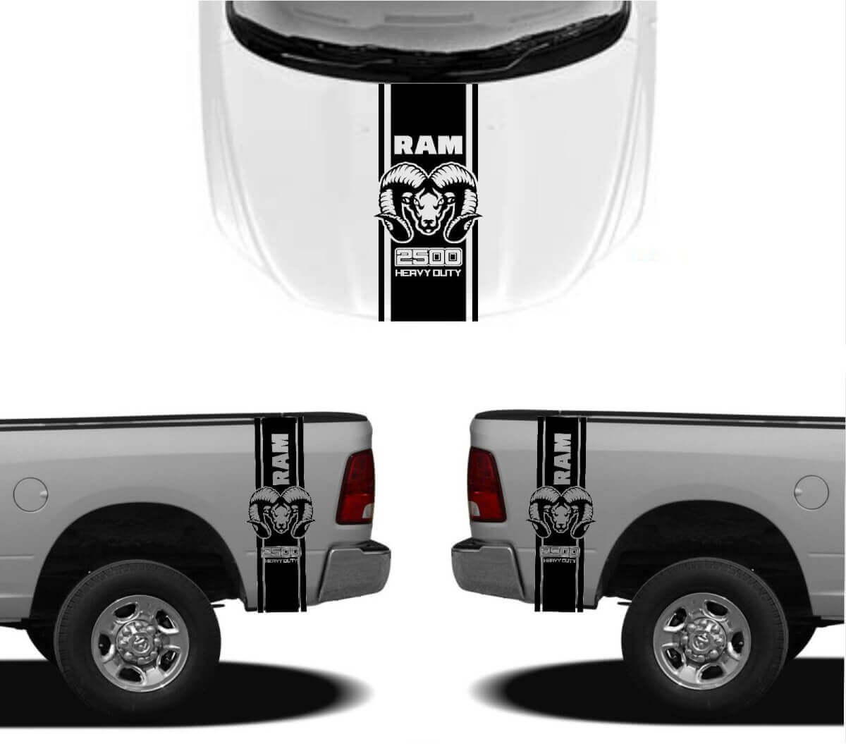 HEMI-stijl motorkap- en achterzijstroken vinyl decalset voor Dodge Ram 1500 2500