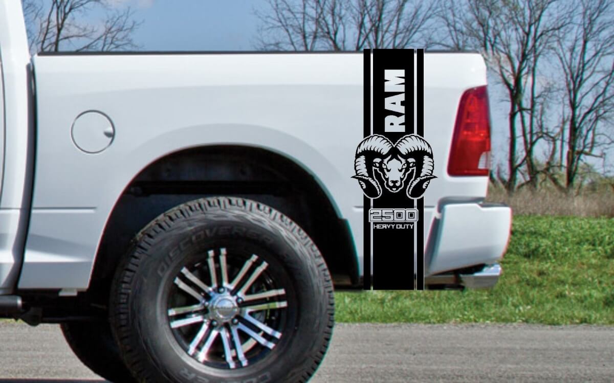 2X DODGE BED FENDER STICKERS RAM HEMI 3500 HEAVY DUTY vinyl body sticker stickers