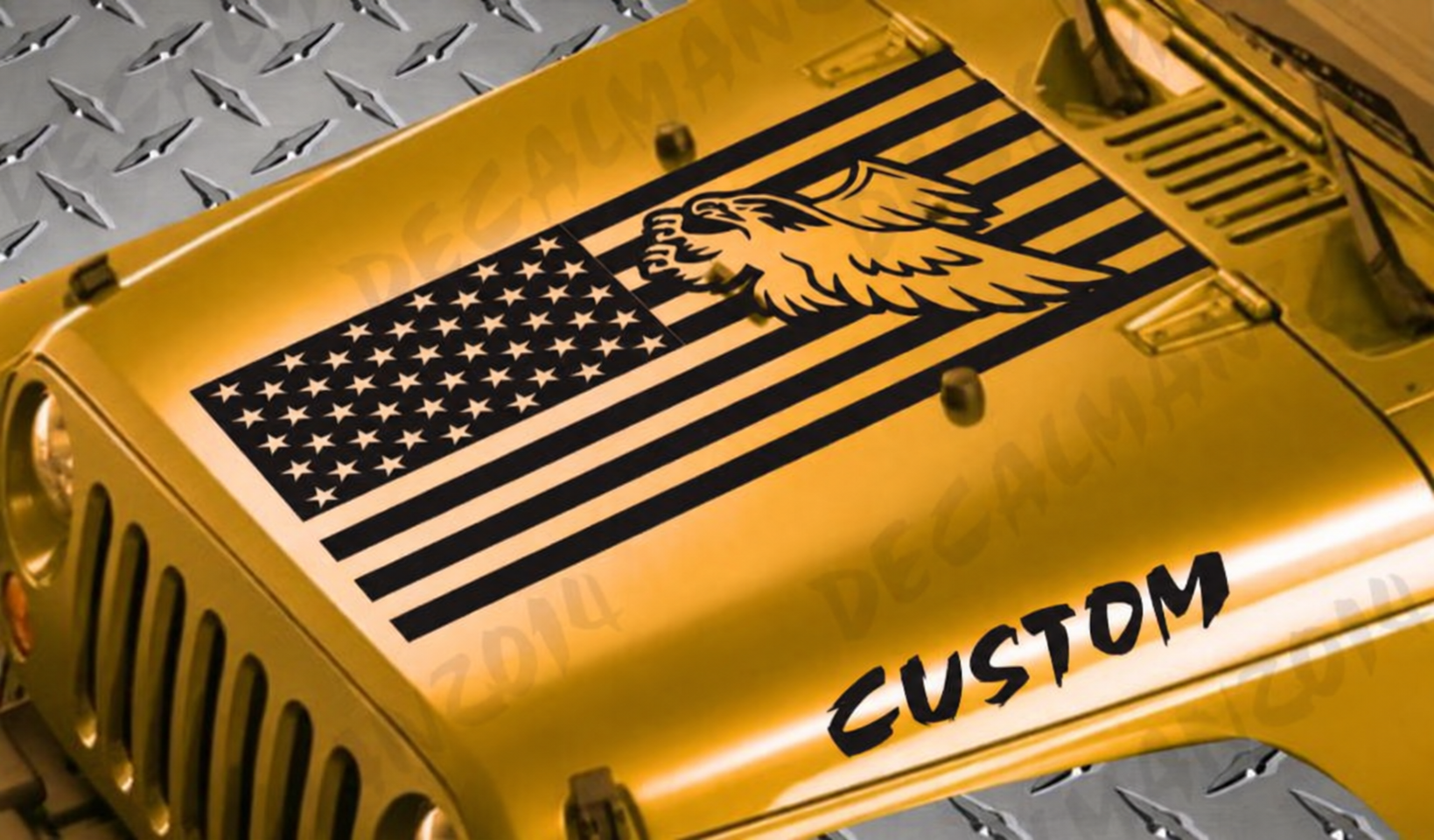 Aangepaste tekst Patriottische adelaar Amerikaanse vlag motorkap vinyl stickers 3-delige set voor Jeep Wrangler JK JKU LJ