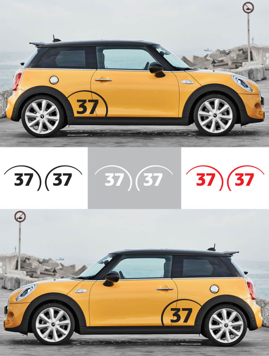 Custom Racing Nummer Spatbord Vinyl Decal Set voor Mini Cooper