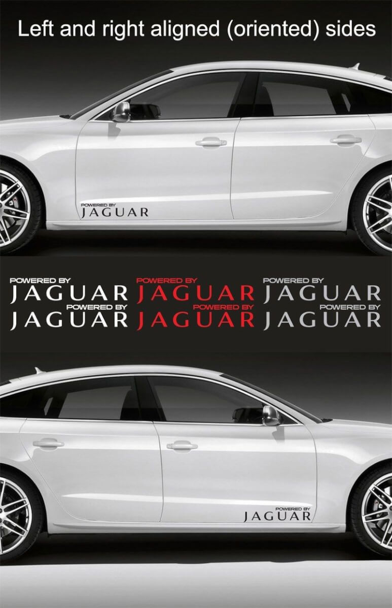 2 stuks Aangedreven door JAGUAR 15 inch brede Vinyl Decal Sticker Embleem Logo Grafisch
