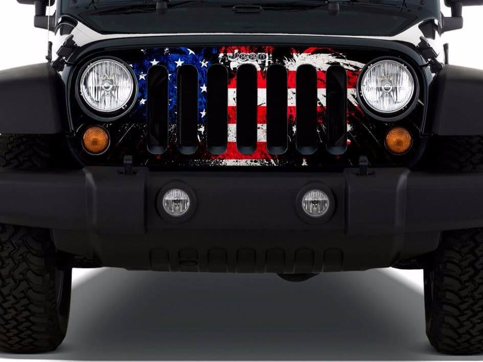 Versleten Amerikaanse Vlag Grill Wrap Vinyl Decal voor Jeep Wrangler TJ LJ JK Unlimited