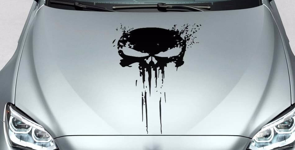 Punisher Skull Splash Stijl Motorkap Vinyl Decal Sticker voor Auto's