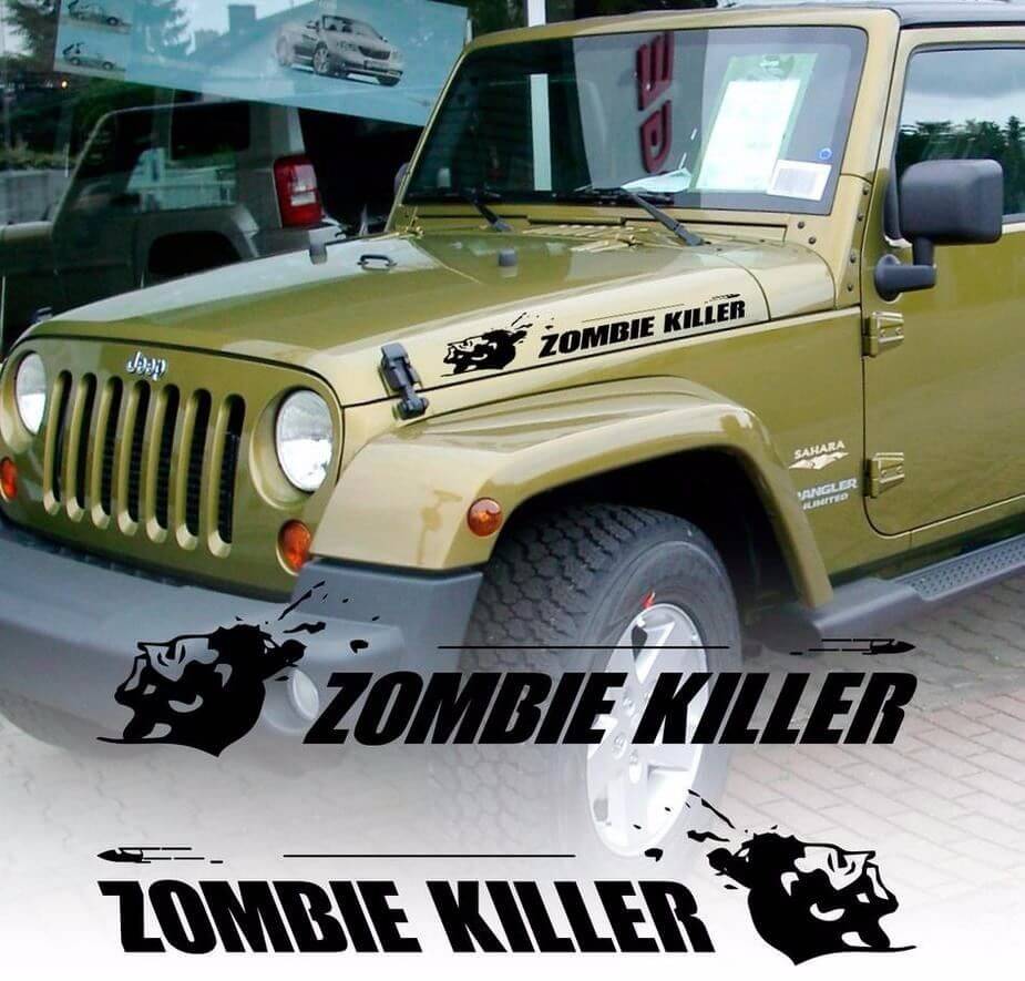 ZOMBIE KILLER vliegende kogel kap vinyl sticker sticker (past op wrangler rubicon)