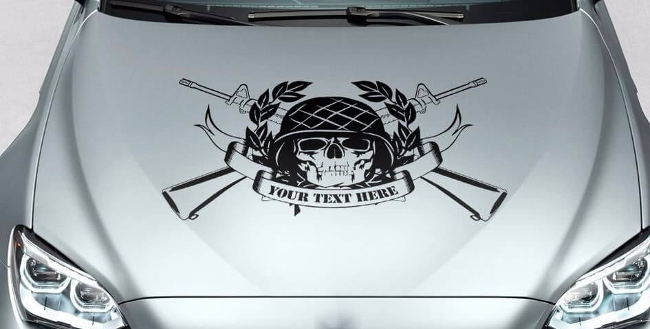 Skull uw tekst eer hood vinyl sticker voor auto track wrangler fj etc.
