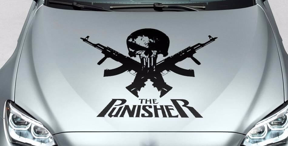Punisher-schedel met gekruiste pistolen motorkap vinyl decal sticker voor auto’s