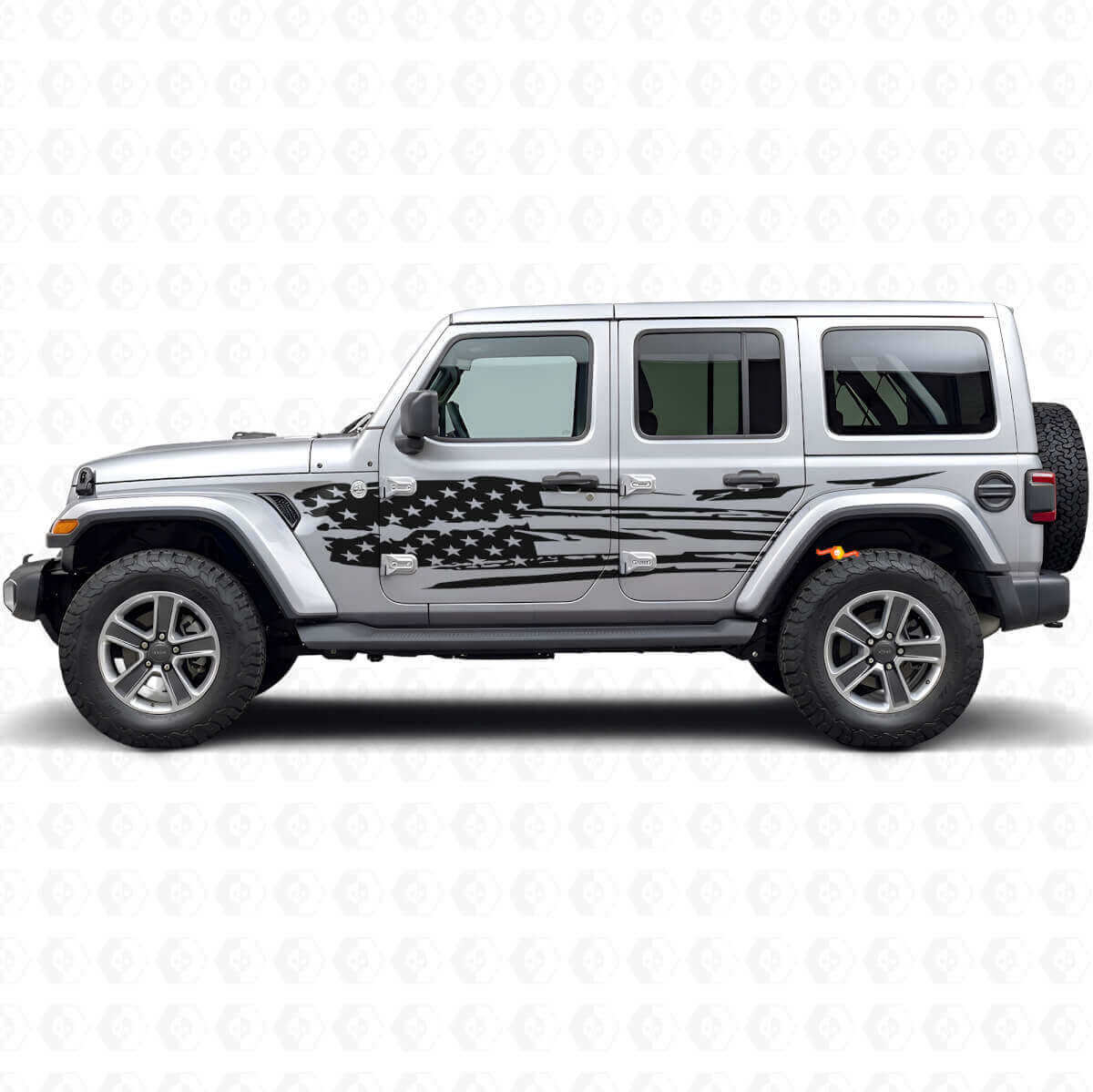 Versleten Amerikaanse Vlag Zij Vinyl Decal Set voor Jeep Wrangler
