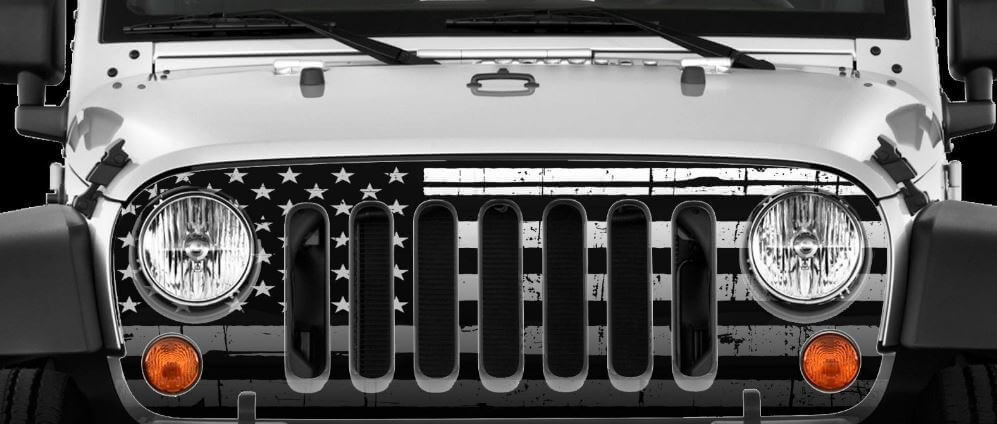 Versleten Amerikaanse Vlag Frontgrille Decal voor Jeep Wrangler JK 2007-2018