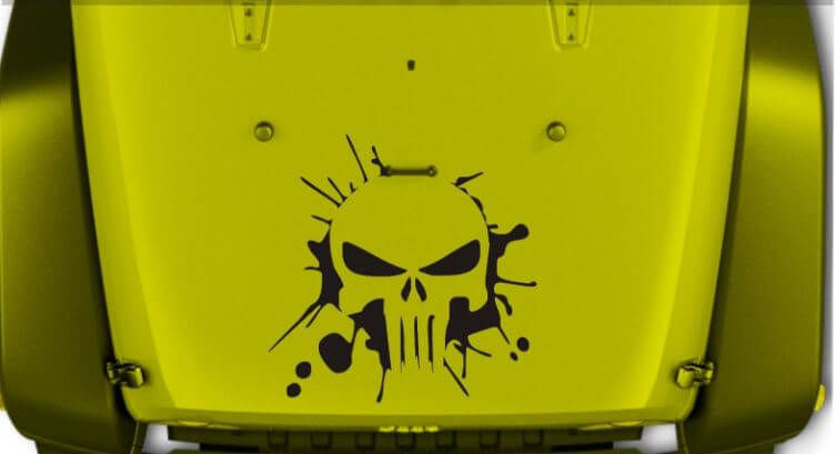 Punisher Skull Splash Stijl Motorkap Vinyl Sticker voor Jeep Wrangler