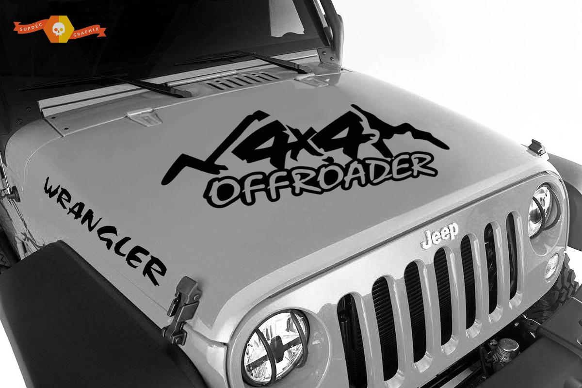 Jeep Wrangler 4x4 OFFROADER 3 delige set Vinyl Hood Stickers Decals TJ LJ JK JKU
