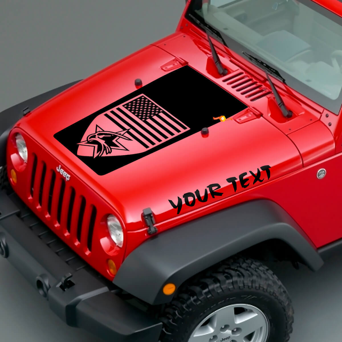 Amerikaanse Badge & Aangepaste Tekst Motordeksel Vinyl Decal Set voor Jeep Wrangler