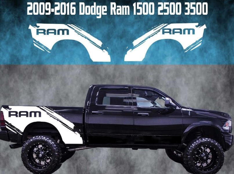 Mud Splash Achterzijde Vinyl Decal Set voor Dodge Ram 1500-3500 2009-2016