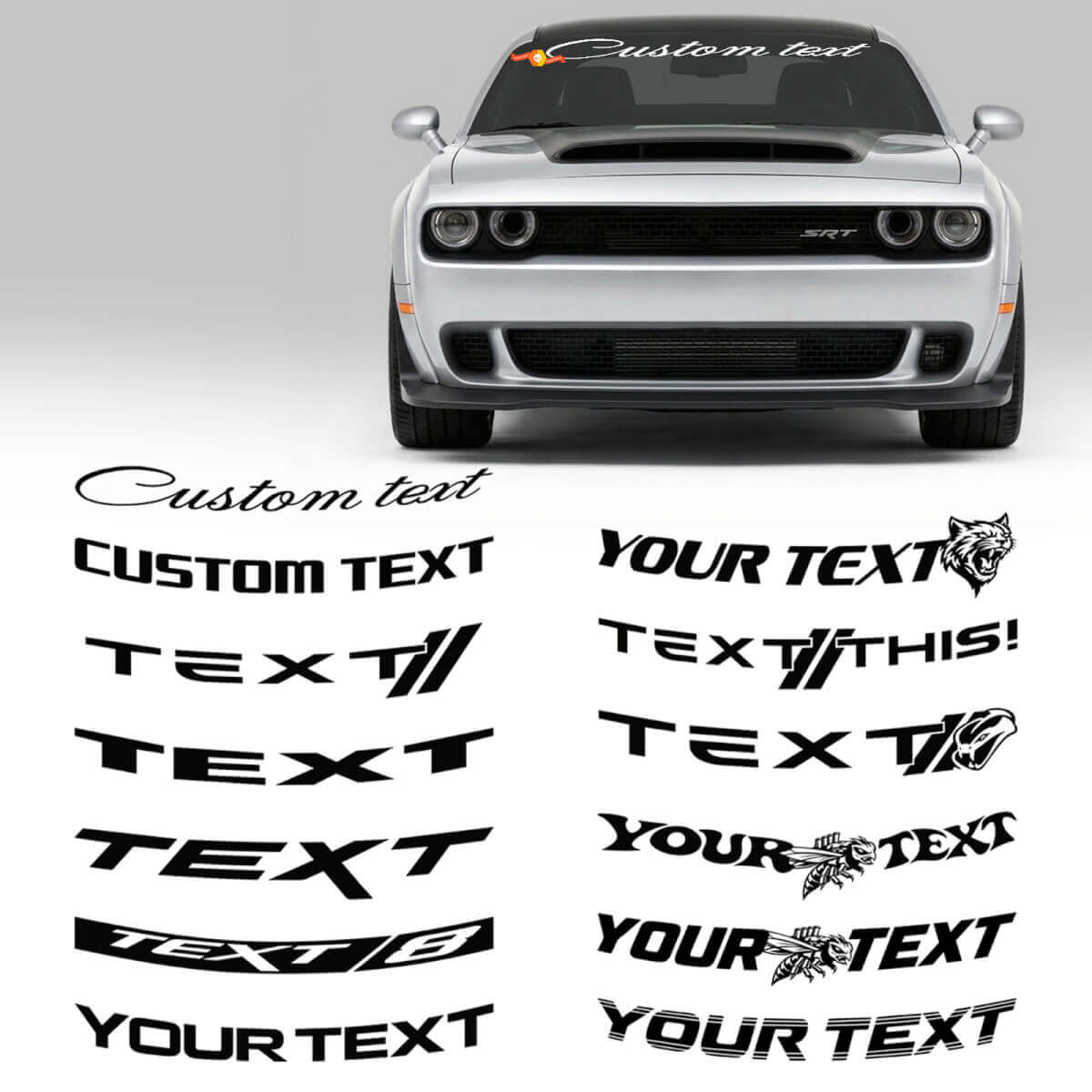 Aangepaste Tekst Brede Voorruit Banners Vinyl Decal Sticker voor Dodge Challenger