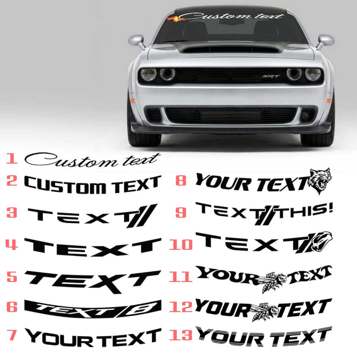 Aangepaste Tekst Brede Voorruit Banners Vinyl Decal Sticker voor Dodge Challenger