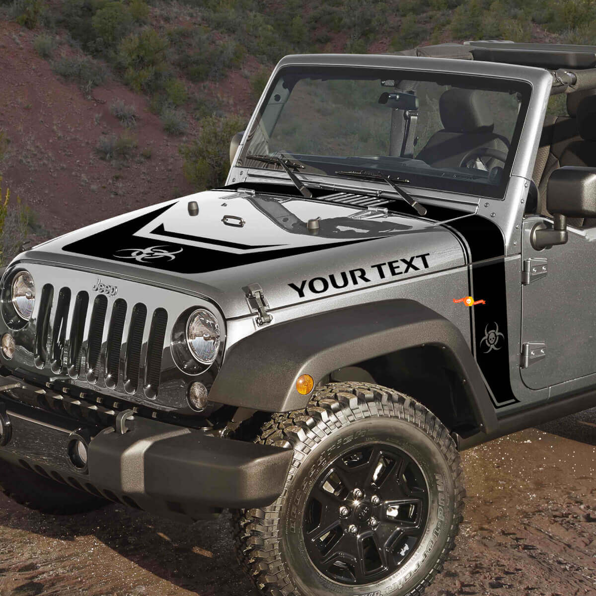 Biohazard Stijl Strepen Motorkap Blackout Vinyl Decal Kit voor Jeep Rubicon