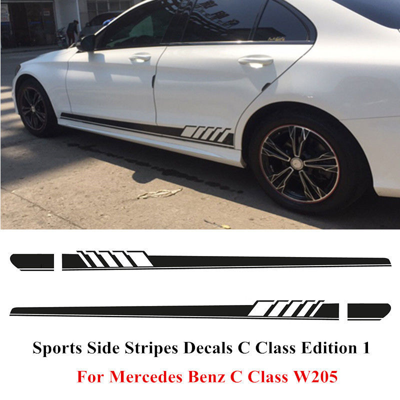 Side Stripes Decal Sticker voor Mercedes Benz W205 C Klasse AMG Zwart