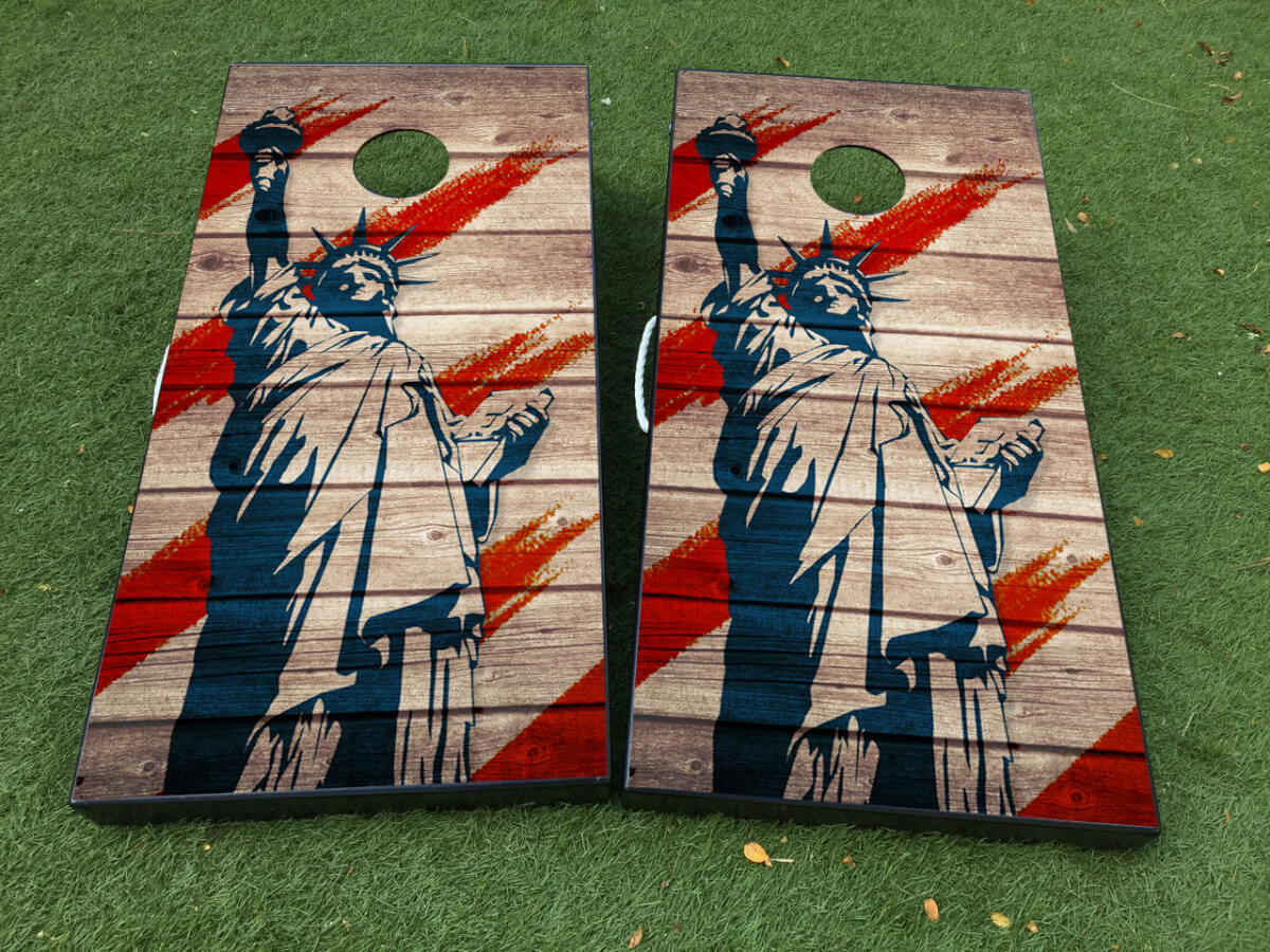 Statue of Liberty Amerikaanse Vlag Cornhole Board Wrap Decal Kit