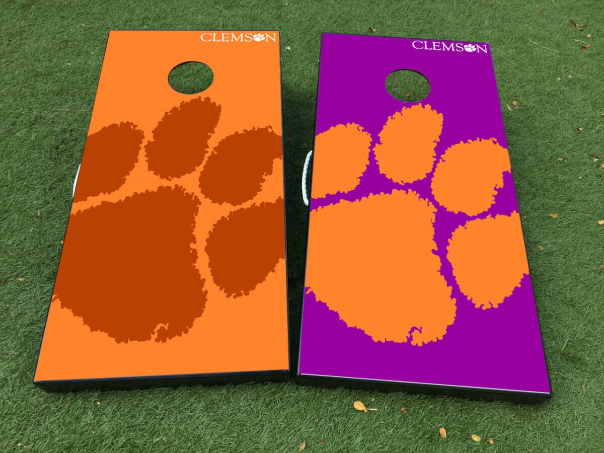 Clemson Tigers Poot Cornhole Bord Vinyl Wrap Decal Set