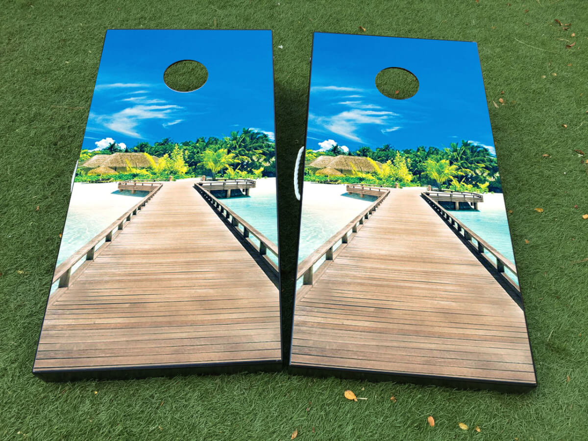 Tropisch Strand Cornhole Bord Vinyl Wrap Sticker Set