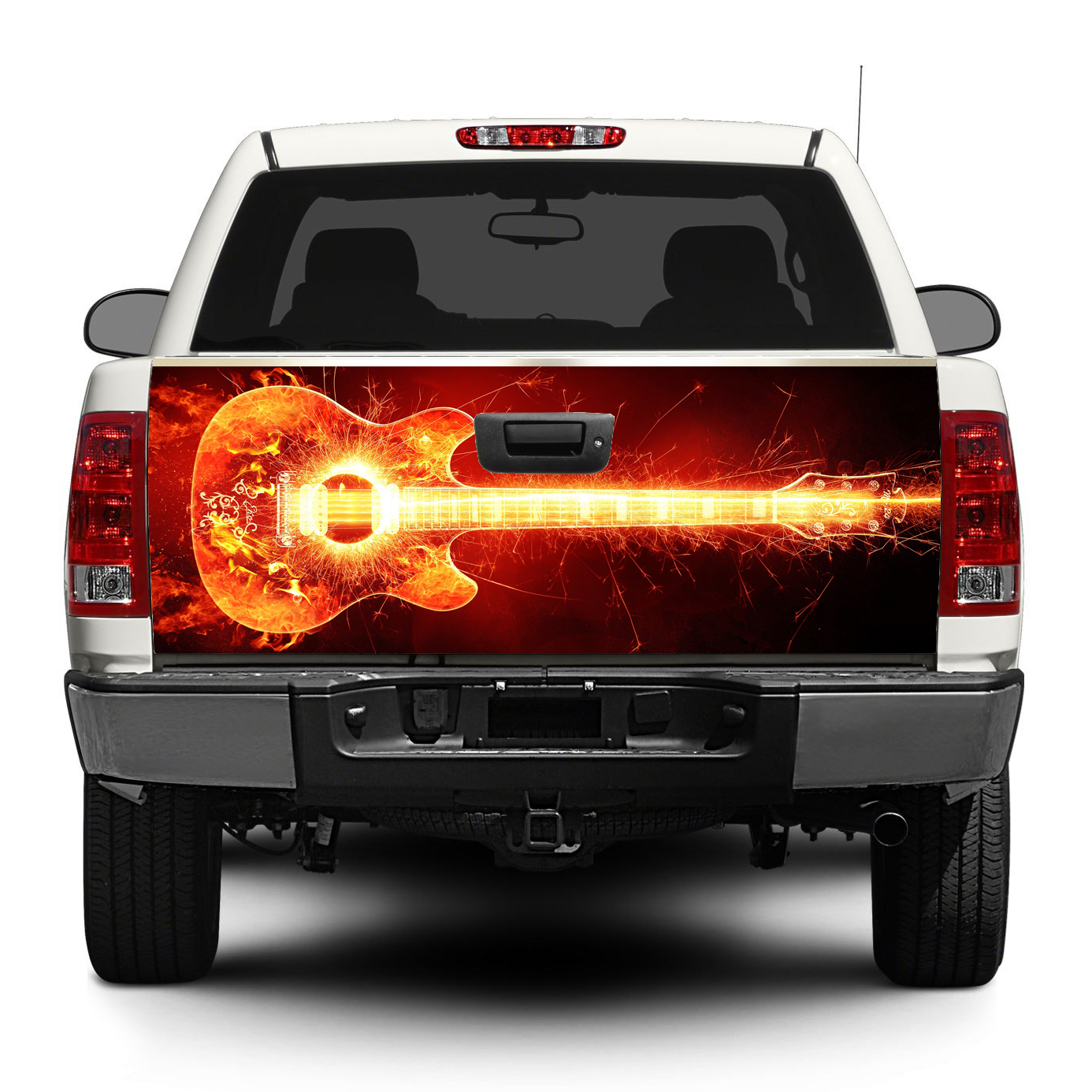Gitaar Burning rock muziek Tailgate Decal Sticker Wrap Pickup Truck SUV Car