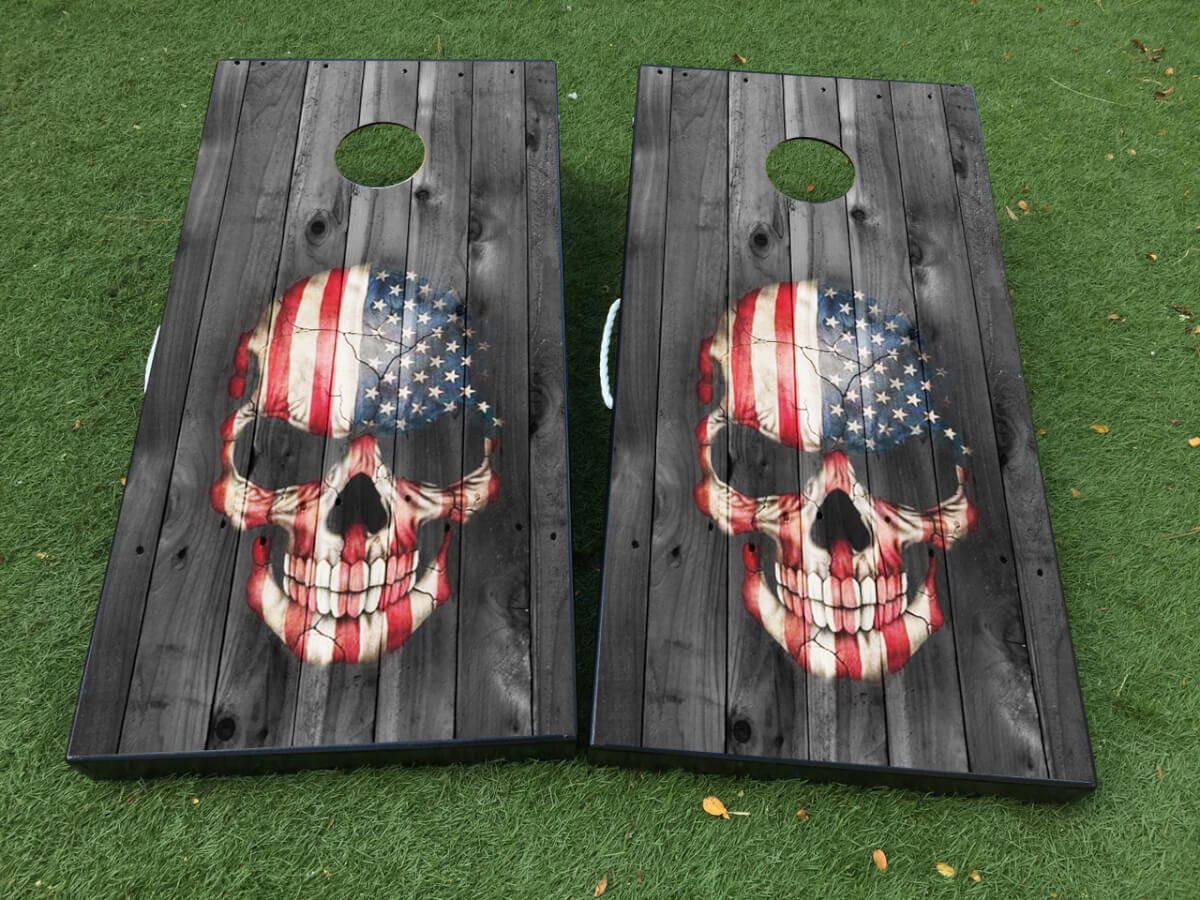 Schedel USA Vlag Stijl Cornhole Bord Vinyl Wrap Sticker Set