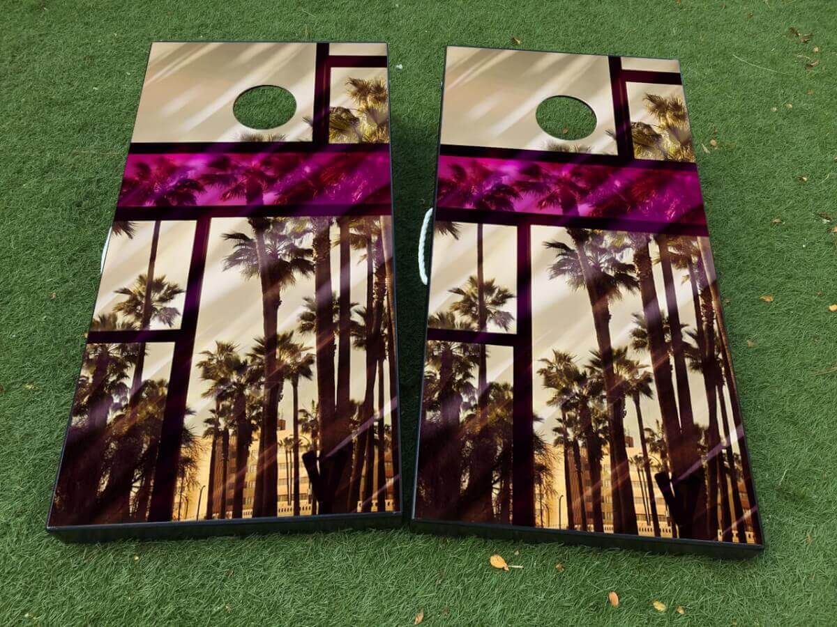 Miami Palm Cornhole Bord Vinyl Wrap Sticker Set