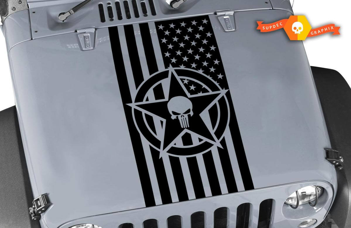 Amerikaanse vlag ster en schedel vinyl motorkap decal voor Wrangler