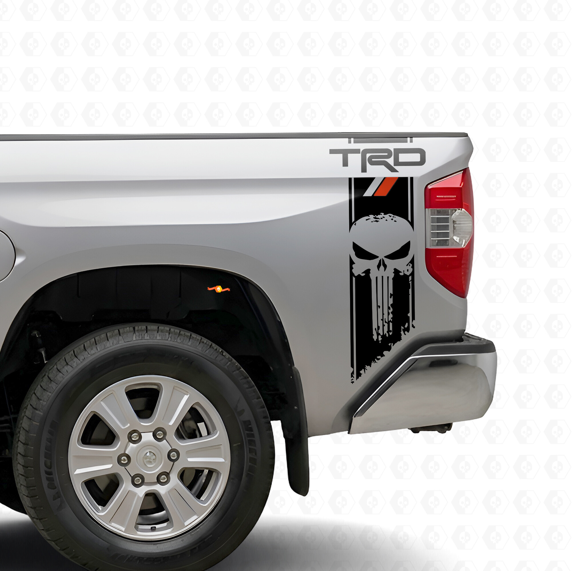TRD Punisher Skull Strepen Bedside Vinyl Decal Sticker voor Toyota Tundra