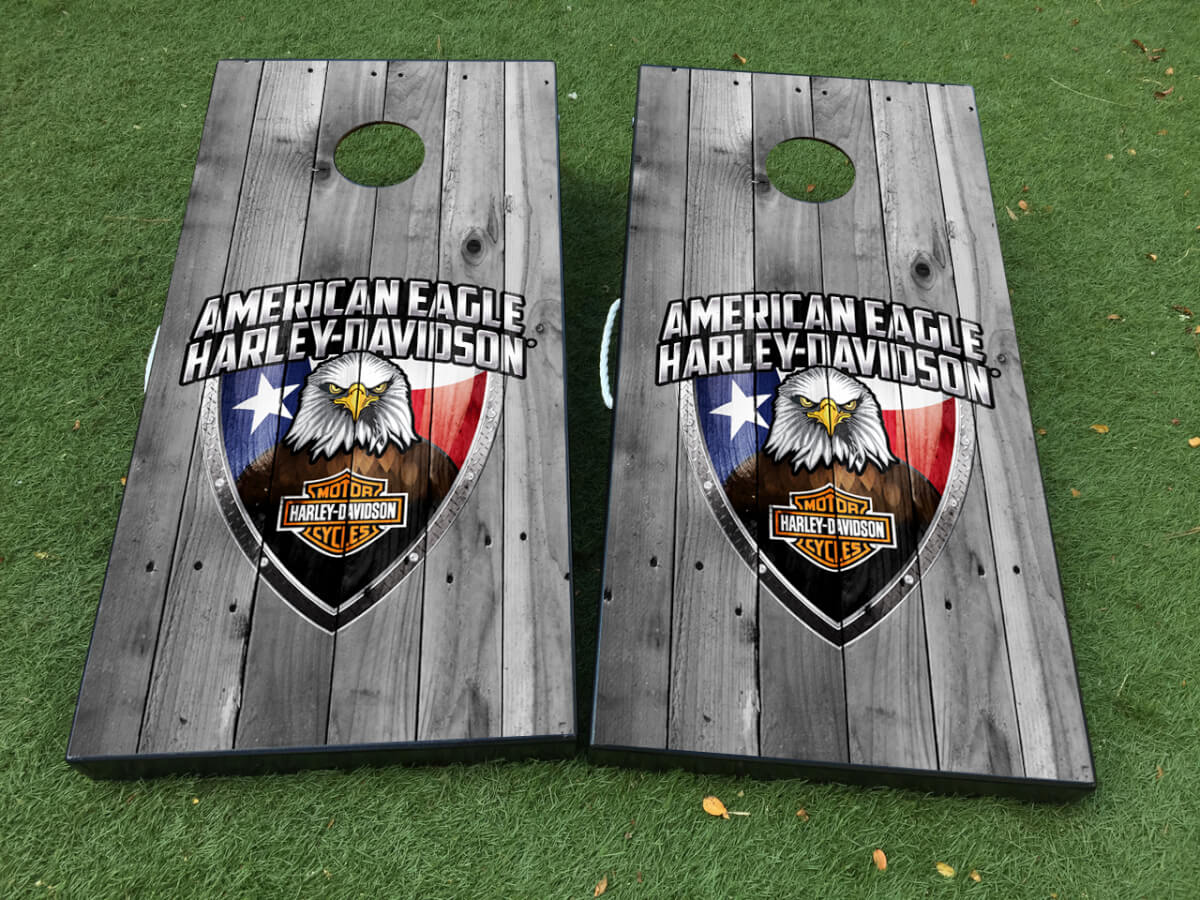 American Eagle Patriottische Motorfiets Cornhole Bord Vinyl Wrap Decal Set