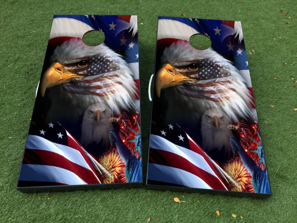 Amerikaanse Vlag Adelaar Cornhole Bord Vinyl Wrap Decal Set