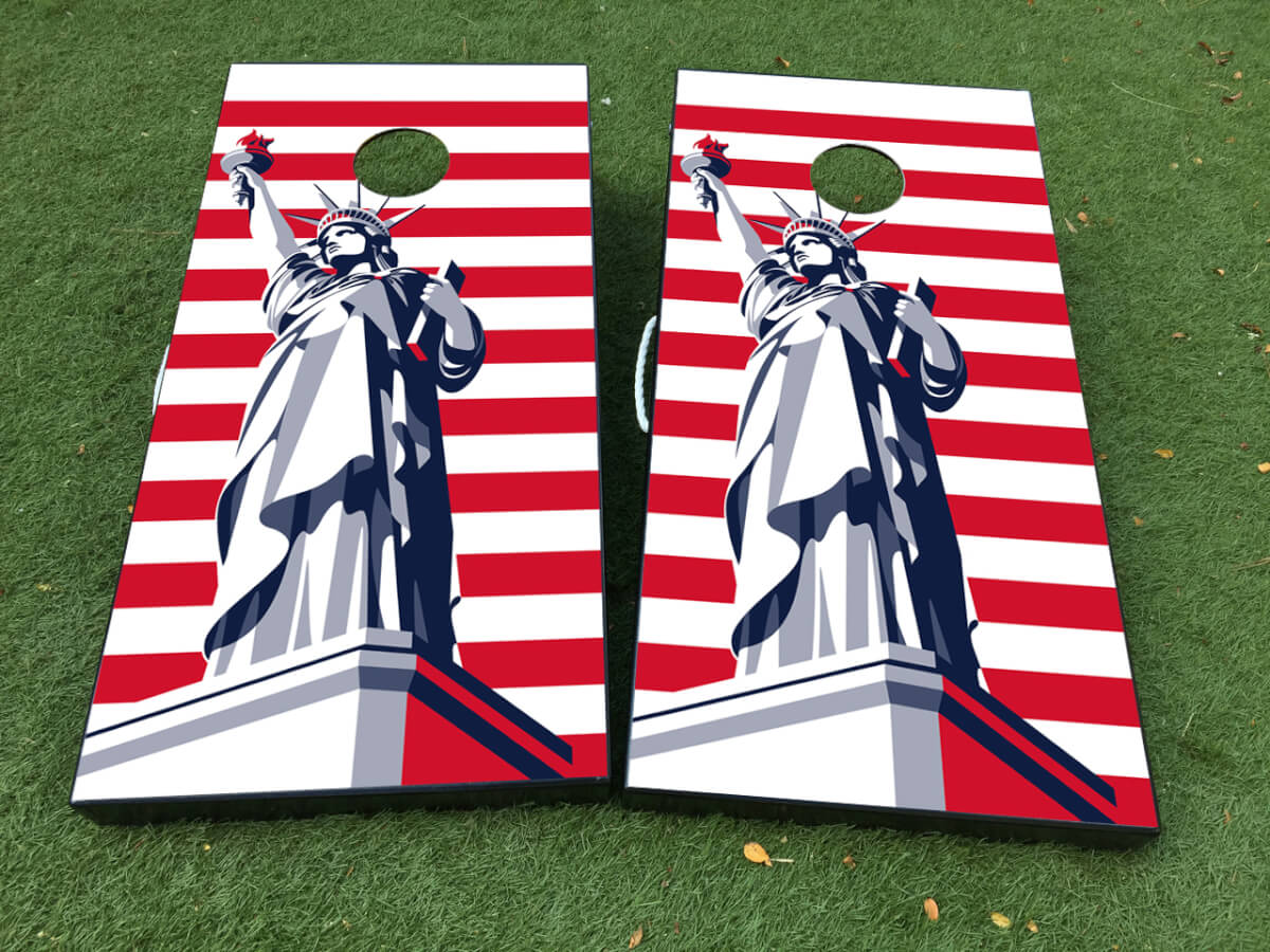 Statue of Liberty Amerikaanse Vlag Cornhole Bord Wrap Decal Set