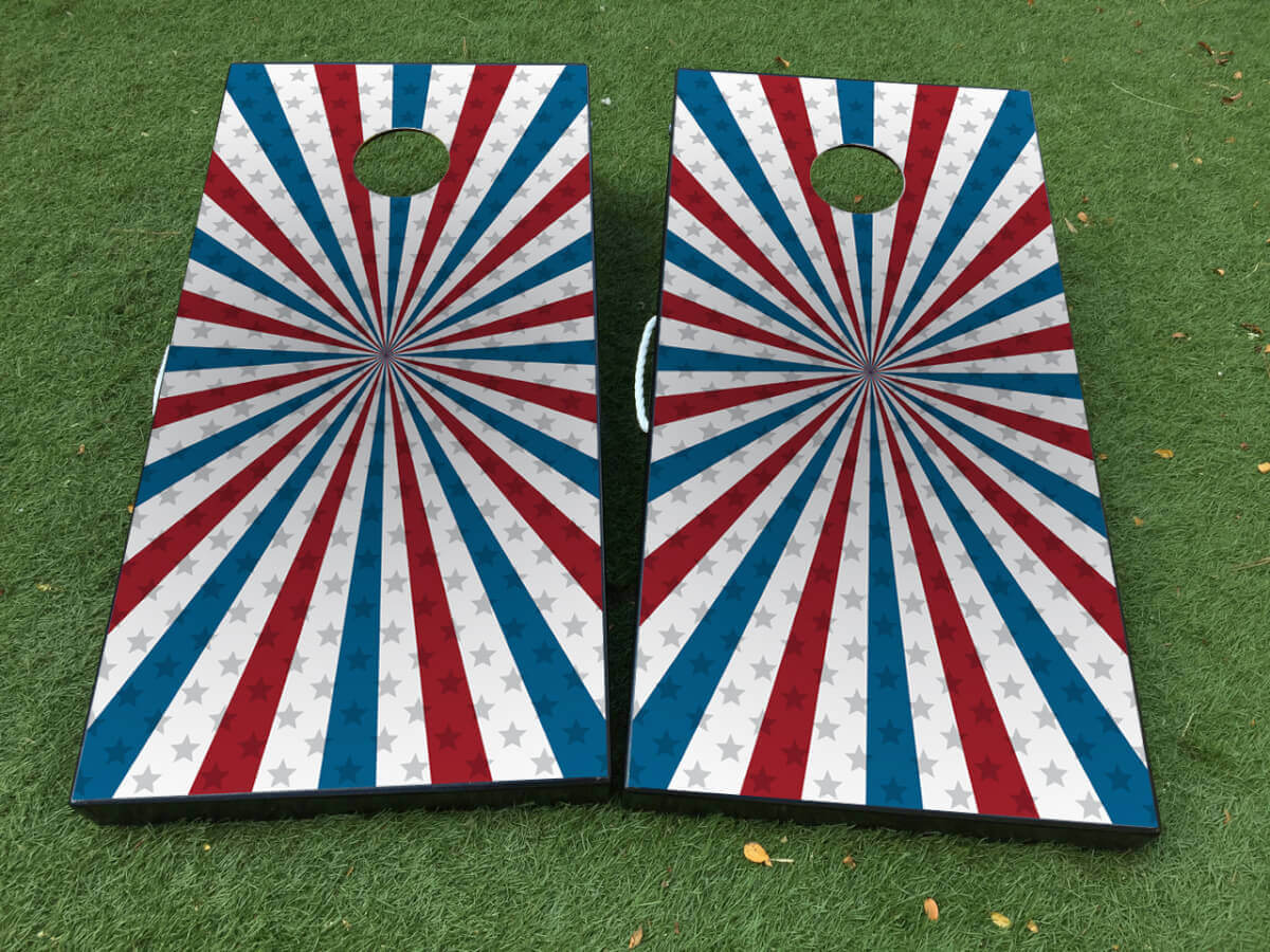 Patriottische Amerikaanse vlag Starburst Cornhole Board wrap decal set