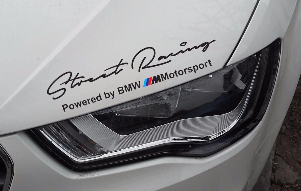 Street Racing M-Style Motorkap Koplamp Vinyl Decal Set voor BMW Auto's