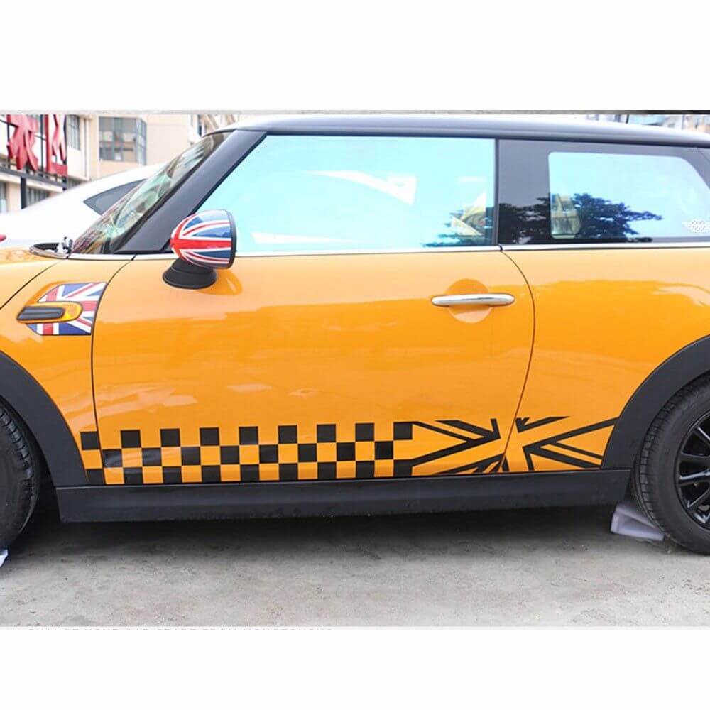 Ruitjes Zijskirts Racebaan Strepen Stickers voor MINI Cooper F56