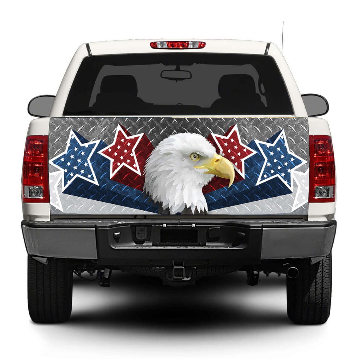 American Eagle USA Stars Diamantplaat Achterklep Decal Wrap voor Pickup Trucks en SUV's