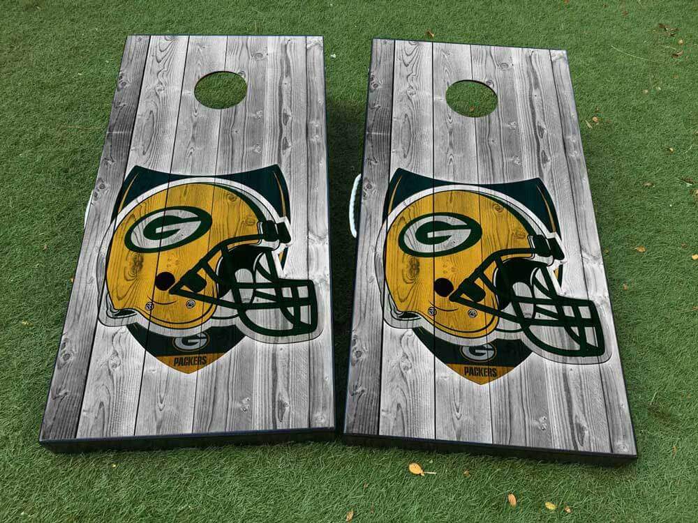 Green Bay Footballhelm Cornhole Board Vinyl Wrap Decal Set