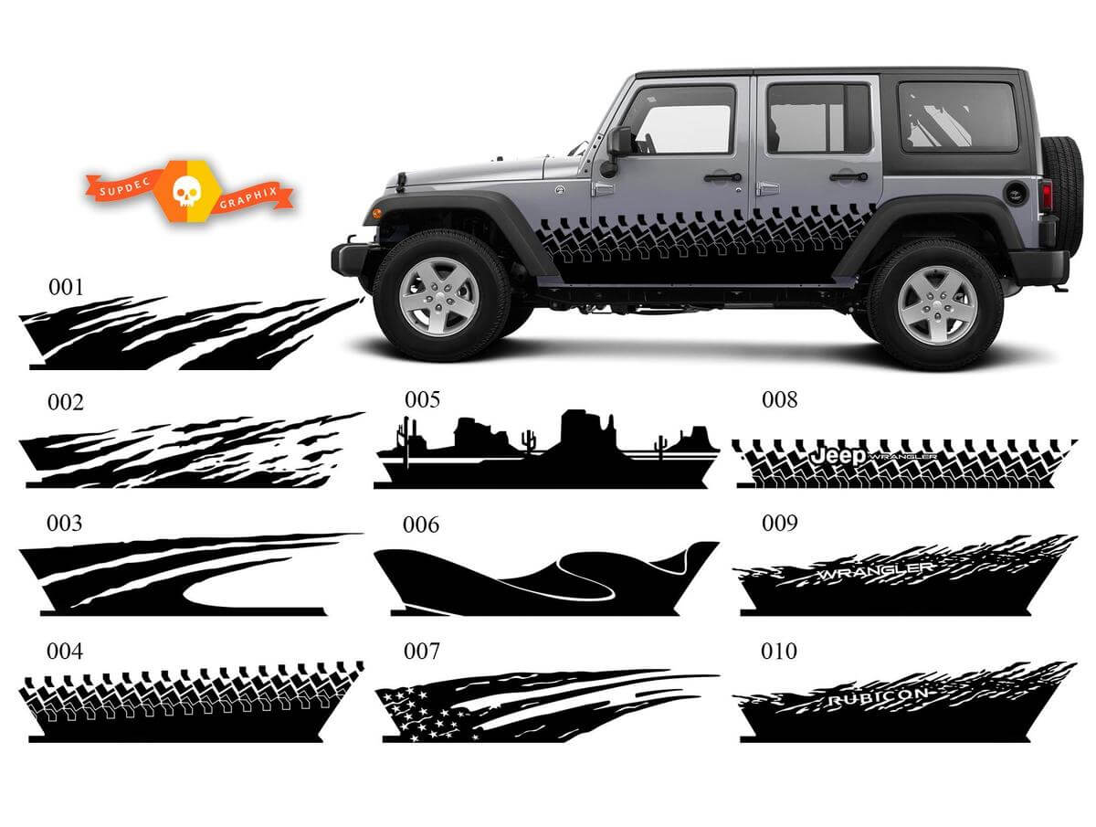 JEEP Sticker Sticker splash side rocker deur graphics 07-17 Wrangler JK 4 deurs