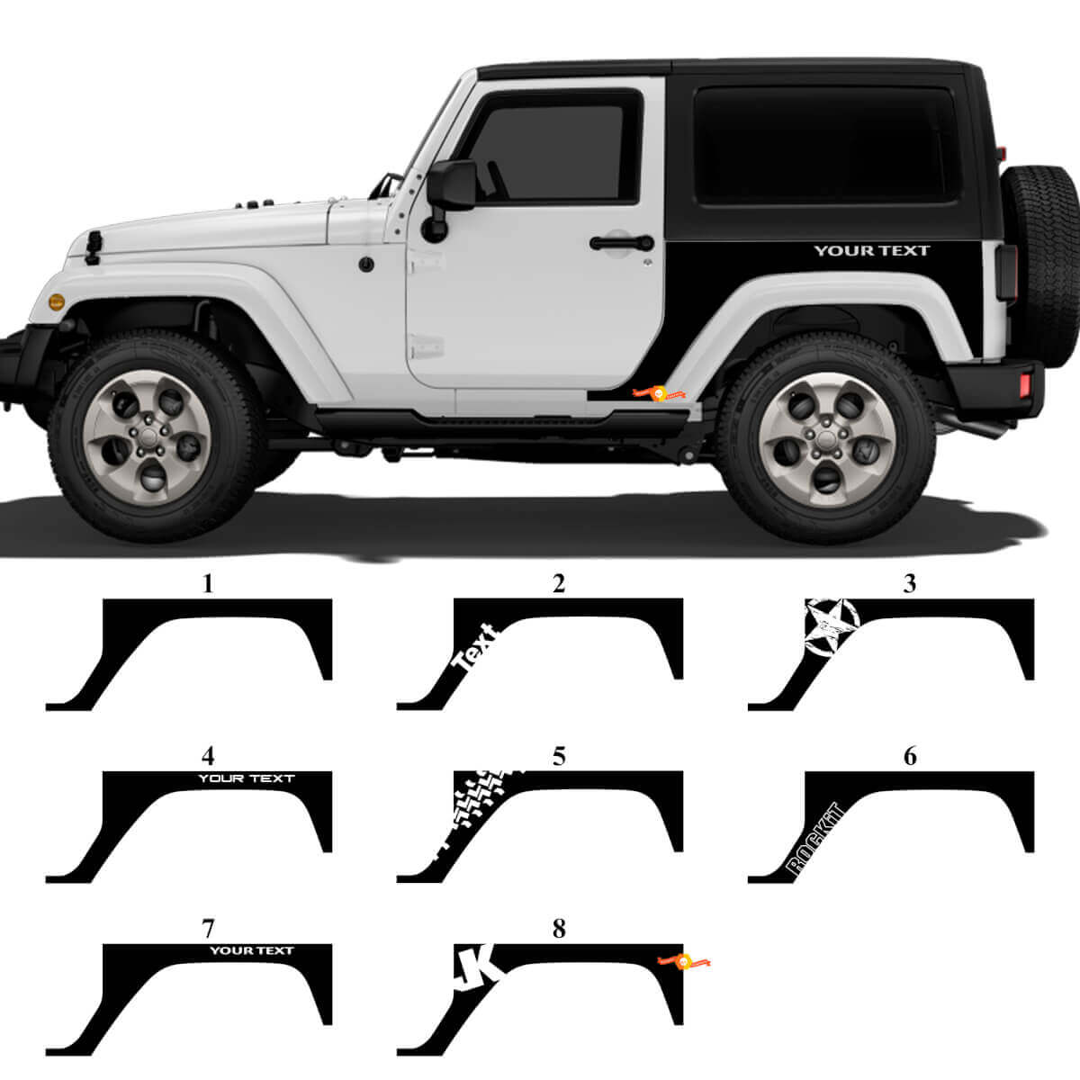 Aangepaste vinylstickerset voor achterste zijpaneel voor Jeep Wrangler JK