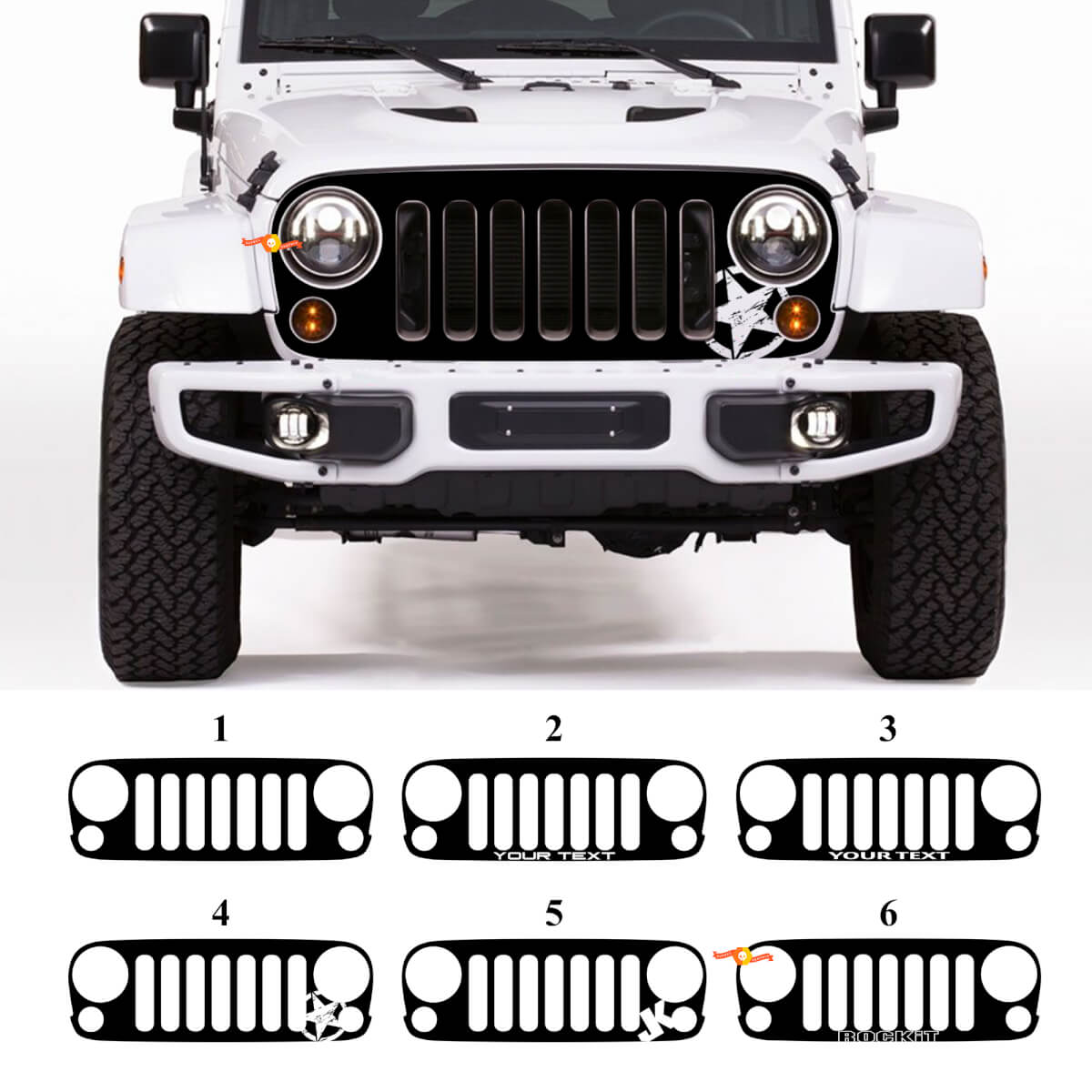 Op maat gemaakte grill blackout-graphics vinylsticker voor Jeep Wrangler Rubicon JK