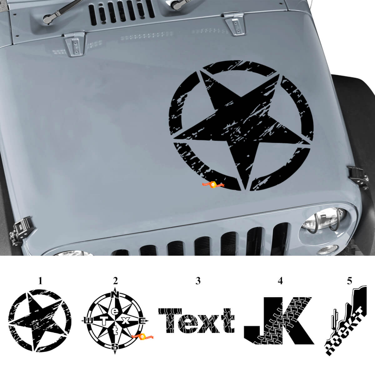 Aangepaste grafische motorkap vinyl decal sticker voor Jeep Wrangler Rubicon JK