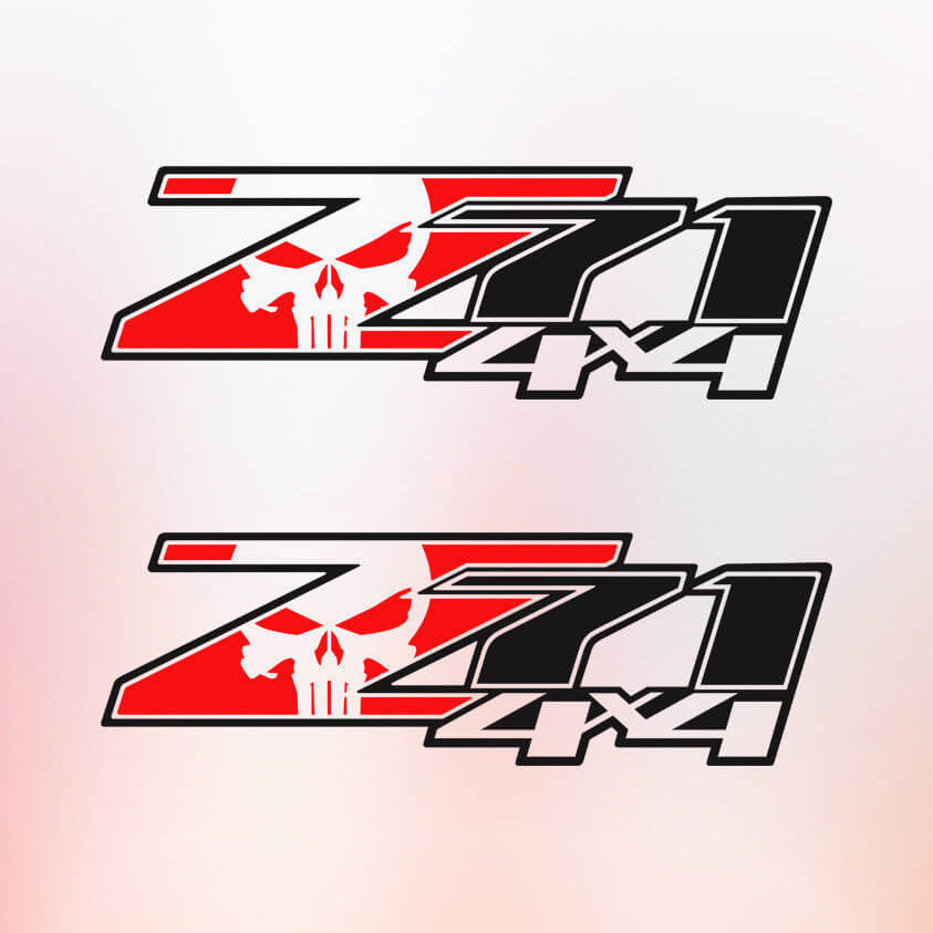 2 Chevy Silverado Z71 4x4 GMC GM Sierra Decals Stickers F 1500 2500 Punisher Skull