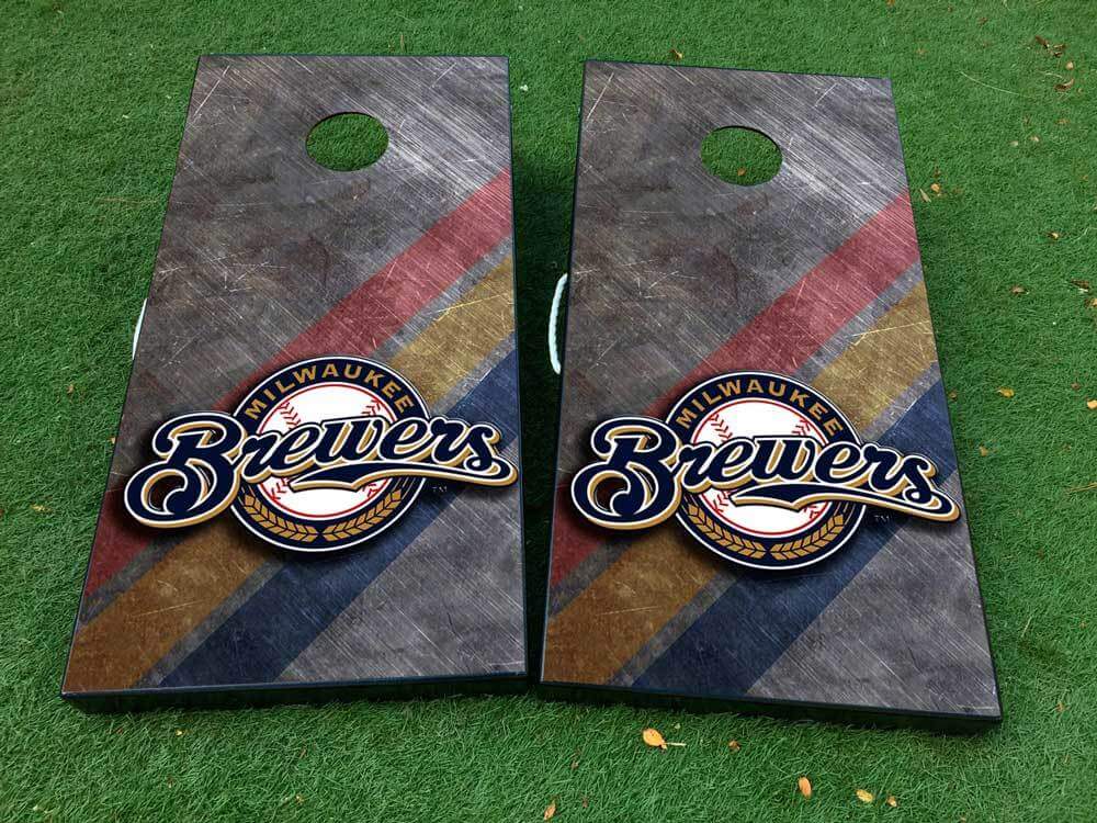 Milwaukee Brewers Honkbal Cornhole Board Vinyl Wrap Decal Set