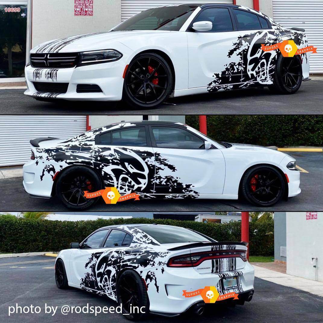 Dodge Challenger of Charger SRT Hellcat Splash Grunge Strepen Kit Hell Cat Vinyl Sticker Decal Grafisch
