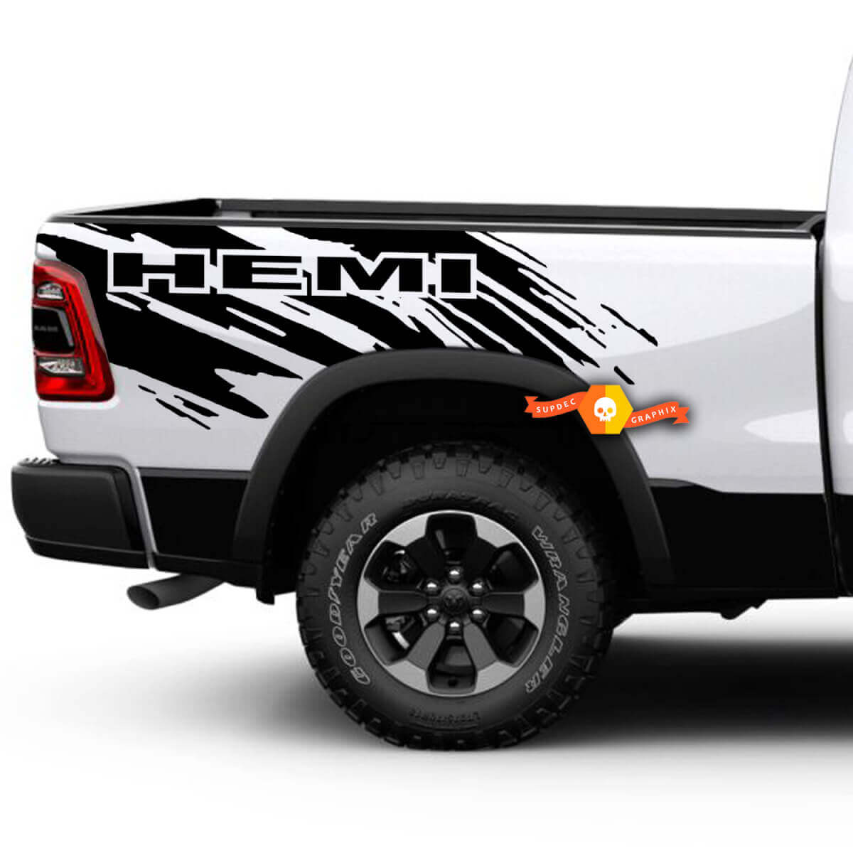 HEMI Splash Grunge Bed Side Vinyl Decal Graphic voor Dodge Ram