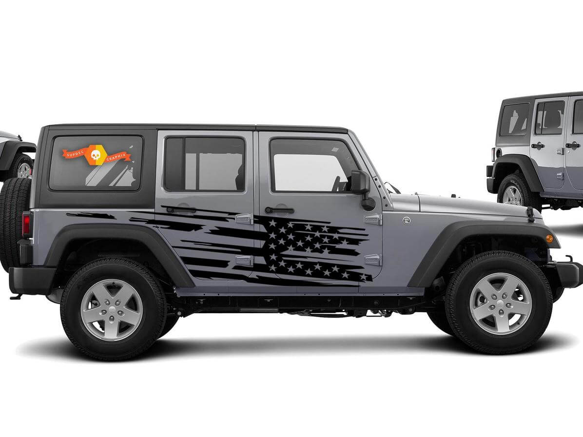 Versleten USA-vlag zijvinylsticker voor Jeep Wrangler